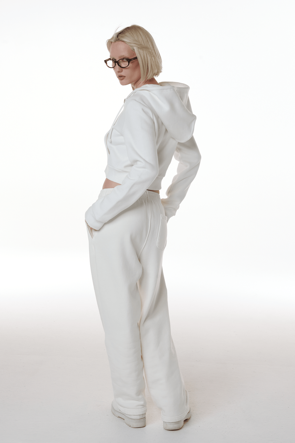 Cropped Zip Up Drawstring Hoodie
